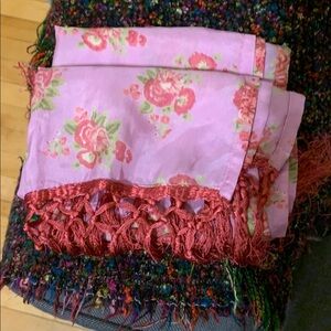 Floral Pink silk  Scarf with Fringe